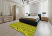 Patterned Dark Yellow Green Rug in a Bedroom, pat1455yw