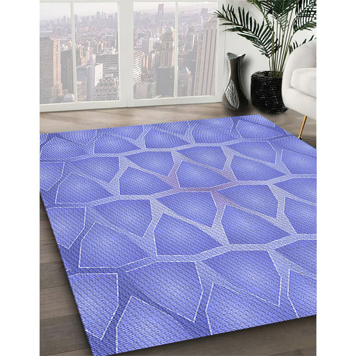Patterned Denim Blue Rug in Family Room, pat1456blu