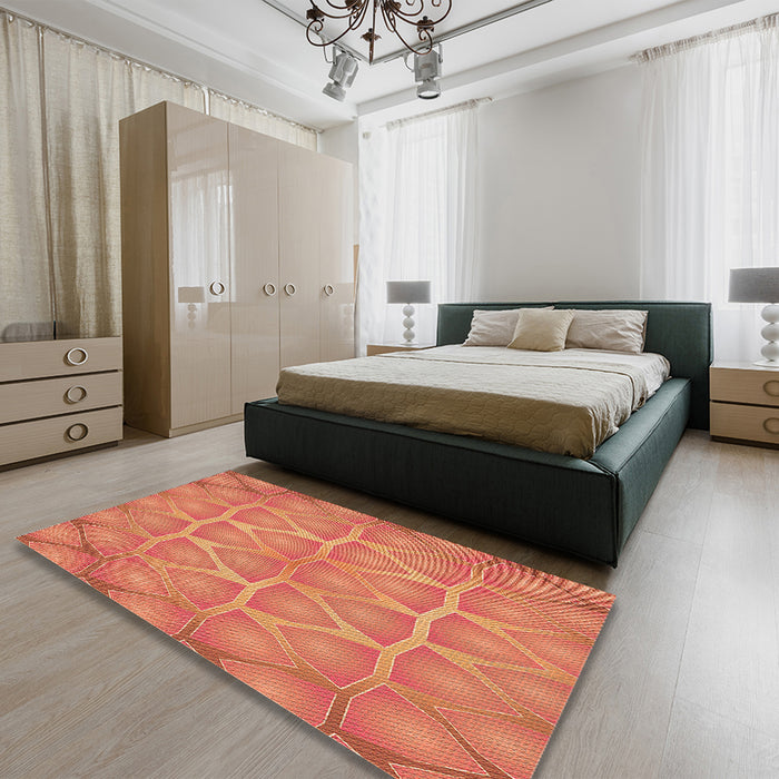 Round Machine Washable Transitional Orange Rug in a Office, wshpat1456org