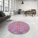 Round Machine Washable Transitional Plum Purple Rug in a Office, wshpat1456
