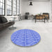 Round Patterned Blue Rug in a Office, pat1457blu