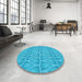 Round Patterned Bright Cyan Blue Rug in a Office, pat1457lblu