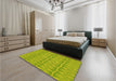 Round Machine Washable Transitional Neon Yellow Green Rug in a Office, wshpat1457yw