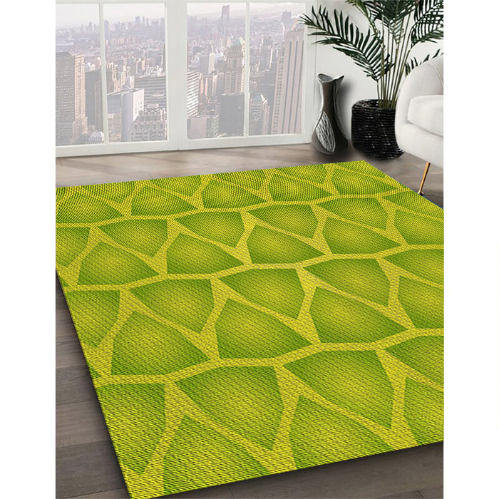 Patterned Neon Yellow Green Rug in Family Room, pat1457yw