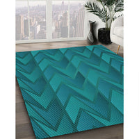 Patterned Dark Turquoise Green Rug, pat1458lblu