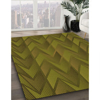 Patterned Dark Yellow Green Rug, pat1458org