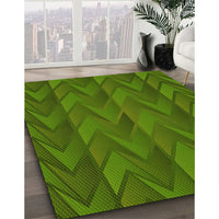 Patterned Dark Lime Green Rug, pat1458yw