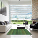 Square Patterned Green Rug in a Living Room, pat1459grn