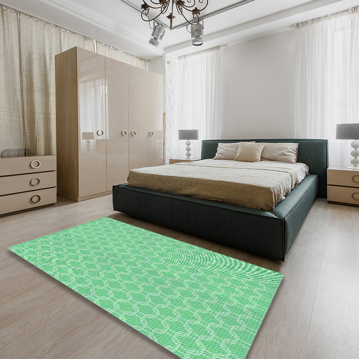Patterned Green Rug in a Bedroom, pat146lblu