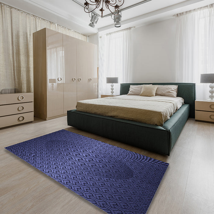 Patterned Night Blue Rug in a Bedroom, pat1460blu