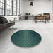 Round Patterned Aquamarine Stone Green Rug in a Office, pat1460lblu