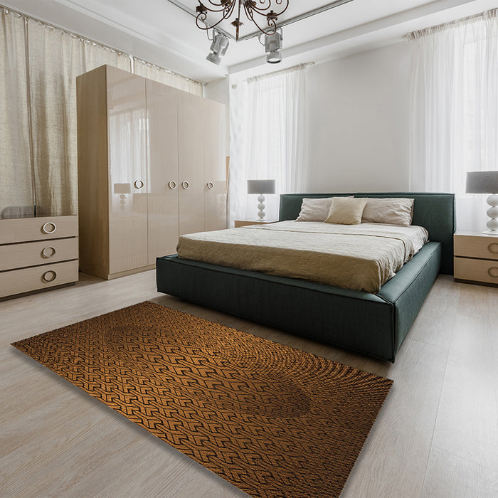 Patterned Mahogany Brown Rug in a Bedroom, pat1460org