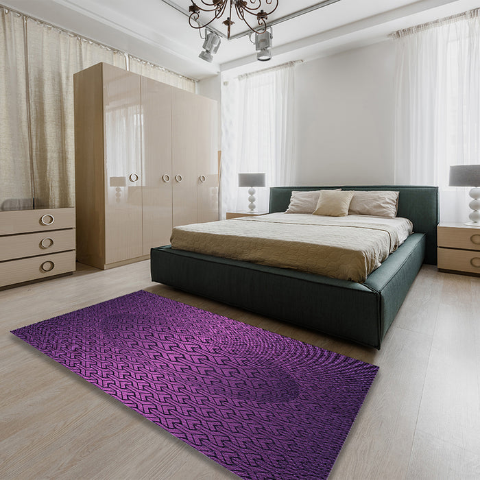 Patterned Dark Orchid Purple Rug in a Bedroom, pat1460pur