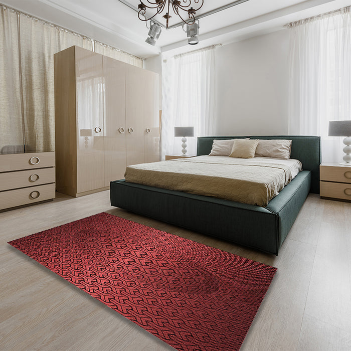 Patterned Red Rug in a Bedroom, pat1460rd