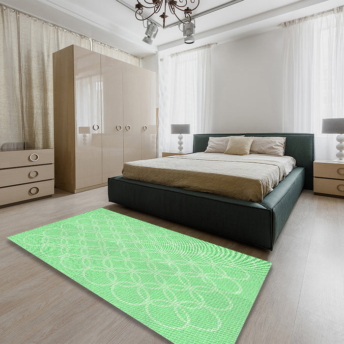 Patterned Green Rug in a Bedroom, pat1461grn