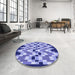 Round Patterned Jeans Blue Rug in a Office, pat1462blu