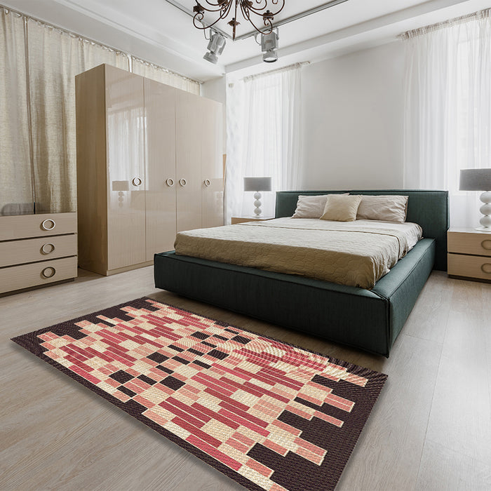 Patterned Brown Sugar Brown Rug in a Bedroom, pat1462brn