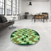 Round Patterned Army Green Rug in a Office, pat1462grn