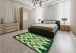 Patterned Army Green Rug in a Bedroom, pat1462grn