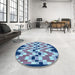 Round Patterned Sky Blue Rug in a Office, pat1462lblu