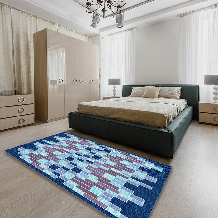 Patterned Sky Blue Rug in a Bedroom, pat1462lblu