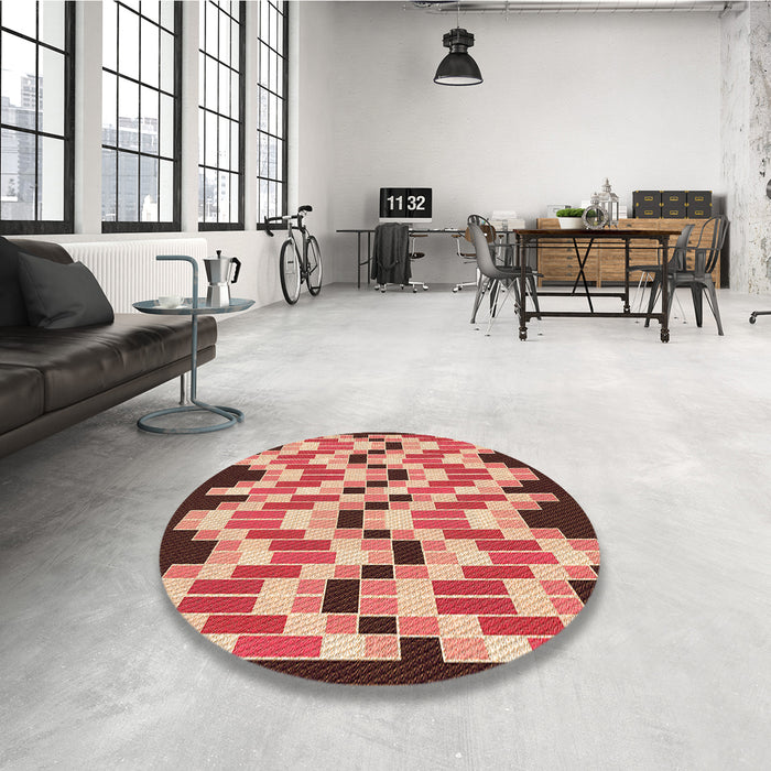 Round Patterned Tomato Red Rug in a Office, pat1462org