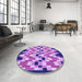 Round Patterned Bright Lilac Purple Rug in a Office, pat1462pur