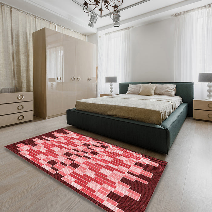Patterned Light Coral Pink Rug in a Bedroom, pat1462rd