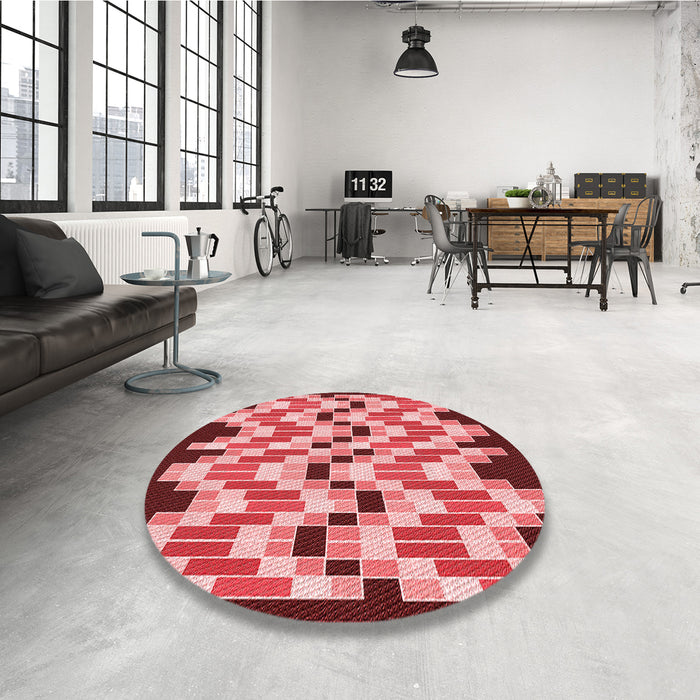 Round Patterned Light Coral Pink Rug in a Office, pat1462rd