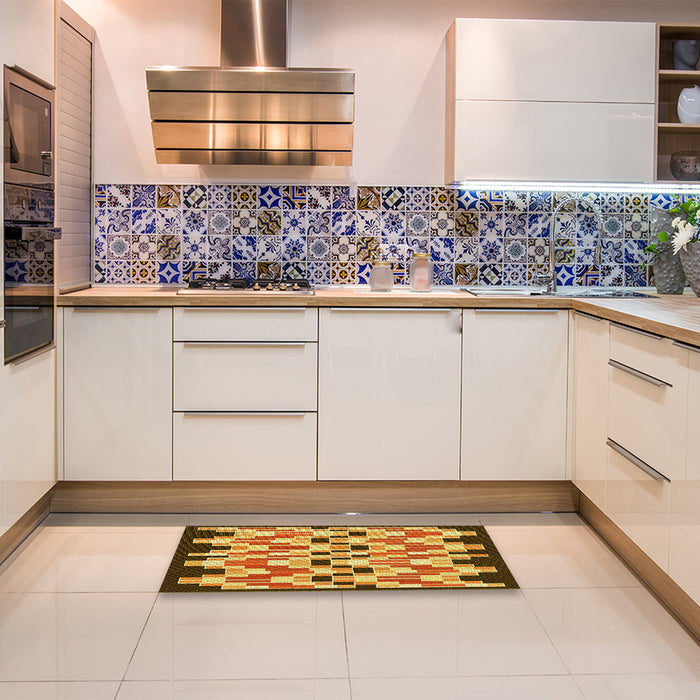 Patterned Saffron Yellow Rug in a Kitchen, pat1462yw
