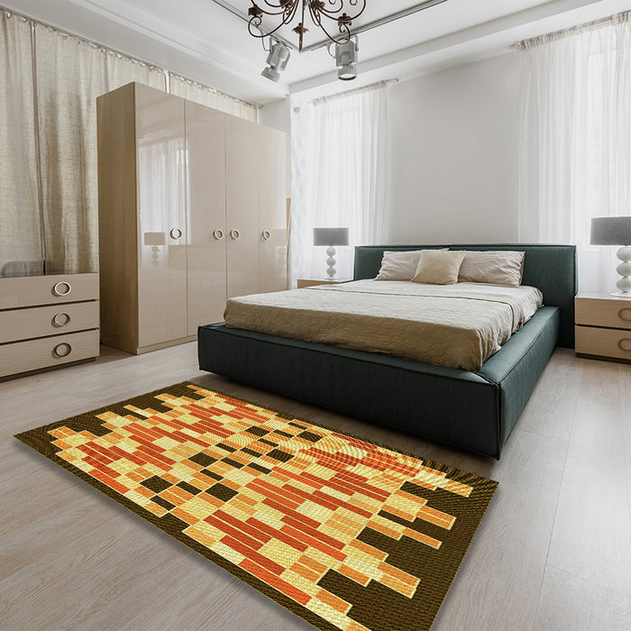 Patterned Saffron Yellow Rug in a Bedroom, pat1462yw
