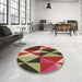 Round Patterned Tomato Red Rug in a Office, pat1463brn