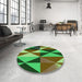 Round Patterned Army Green Rug in a Office, pat1463grn