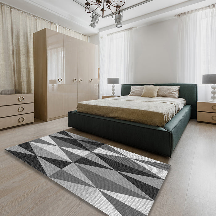 Patterned Dark Gray Rug in a Bedroom, pat1463gry