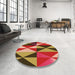 Round Patterned Tomato Red Rug in a Office, pat1463org