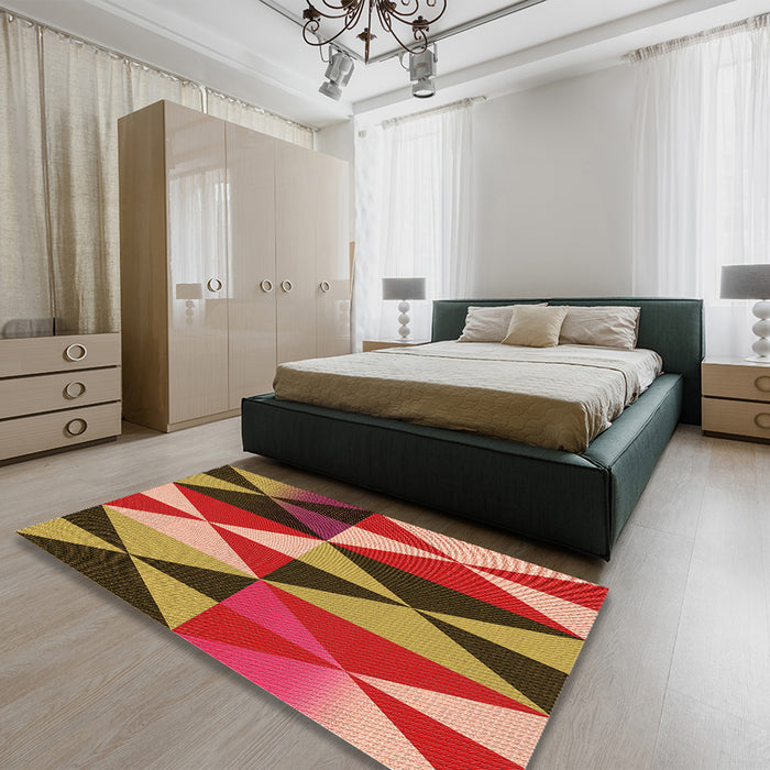 Patterned Tomato Red Rug in a Bedroom, pat1463org