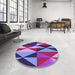 Round Patterned Dark Magenta Purple Rug in a Office, pat1463pur