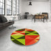 Round Patterned Green Rug in a Office, pat1463yw