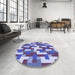 Round Patterned Jeans Blue Rug in a Office, pat1464blu