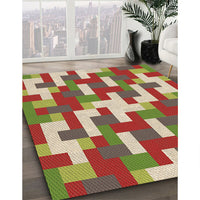 Patterned Ginger Brown Green Rug, pat1464brn