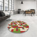 Round Patterned Ginger Brown Green Rug in a Office, pat1464brn