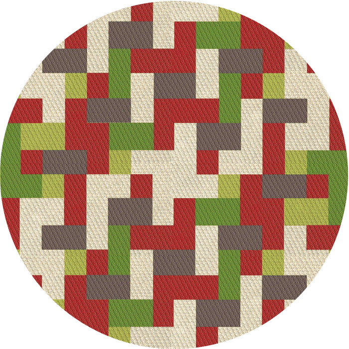 Square Patterned Ginger Brown Green Rug, pat1464brn
