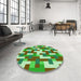 Round Patterned Green Rug in a Office, pat1464grn