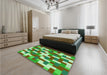 Patterned Green Rug in a Bedroom, pat1464grn