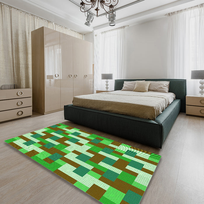 Patterned Green Rug in a Bedroom, pat1464grn