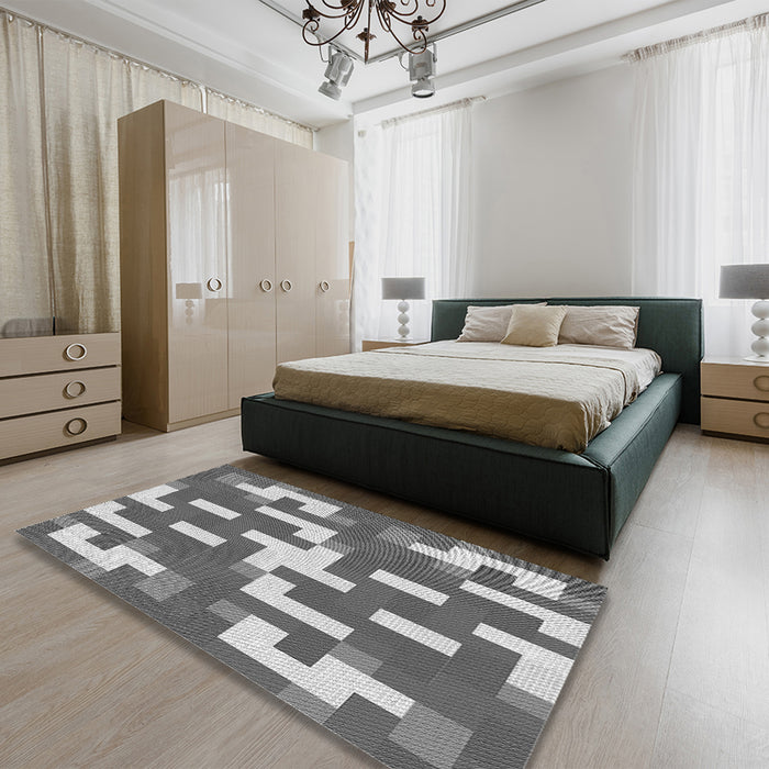 Patterned Cloud Gray Rug in a Bedroom, pat1464gry
