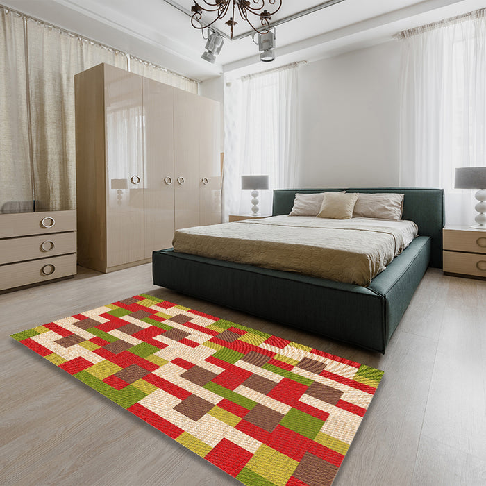 Patterned Metallic Gold Rug in a Bedroom, pat1464org