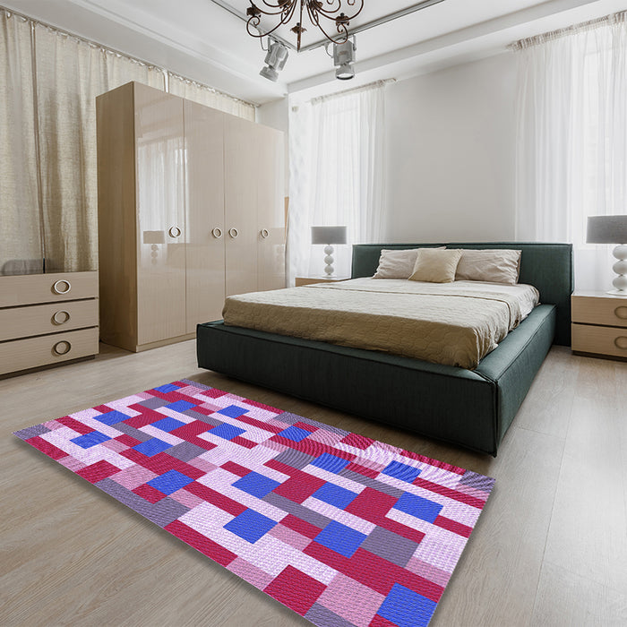 Patterned Bright Lilac Purple Rug in a Bedroom, pat1464pur
