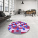 Round Patterned Bright Lilac Purple Rug in a Office, pat1464pur