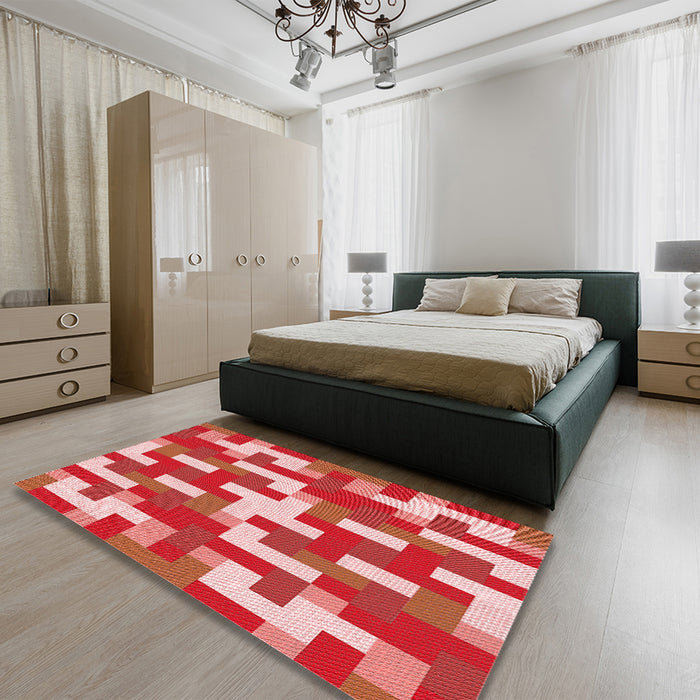 Patterned Red Rug in a Bedroom, pat1464rd